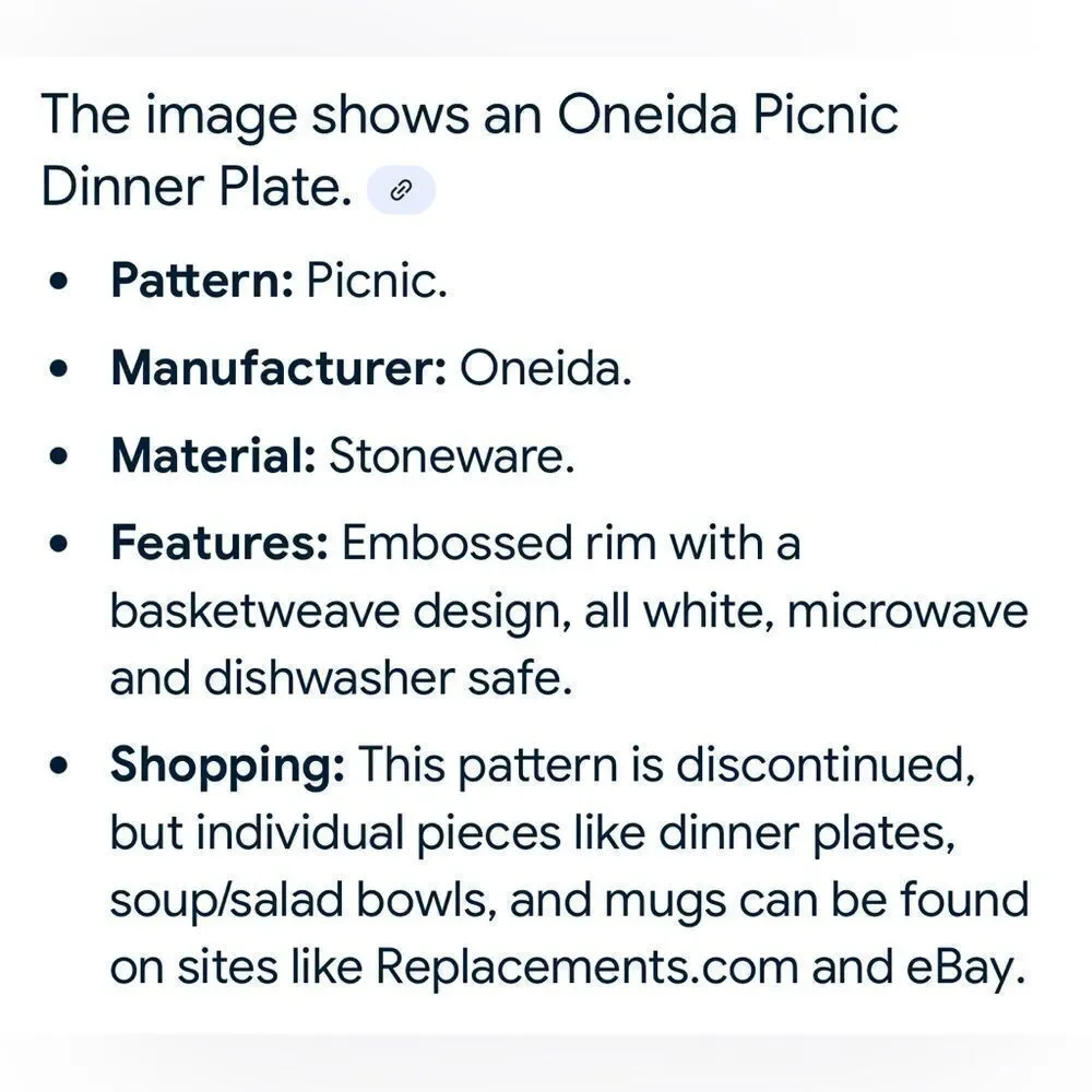 Picnic Oneida White Geometric Dinnerware Serving Platter Plate 12 1/4 In Round